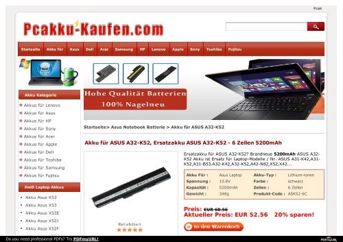 Nagelneu Laptop-Batterie, Laptop Akku online shop - pcakku-kaufen.com