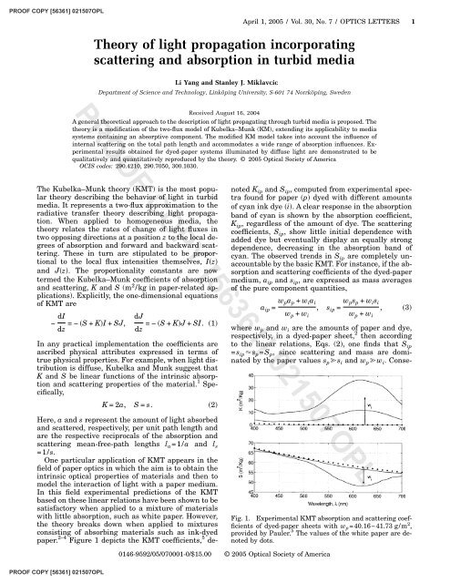 A theory of light propagation incorporating scattering and absorption ...