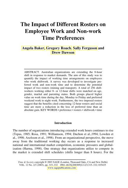 The Impact of Different Rosters on Employee Work ... - Study at UniSA