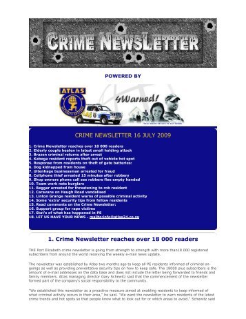 CRIME NEWSLETTER 16 JULY 2009 1. Crime ... - Atlas Security