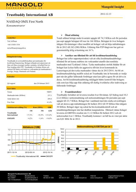 Trustbuddy International AB - Mangold Fondkommission