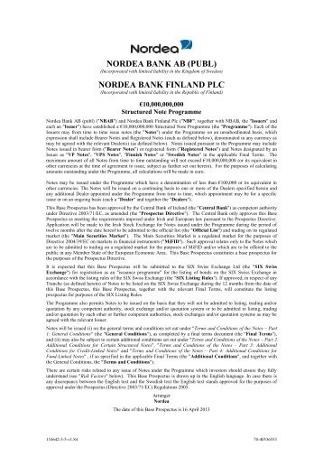 NORDEA BANK AB (PUBL) NORDEA BANK FINLAND PLC