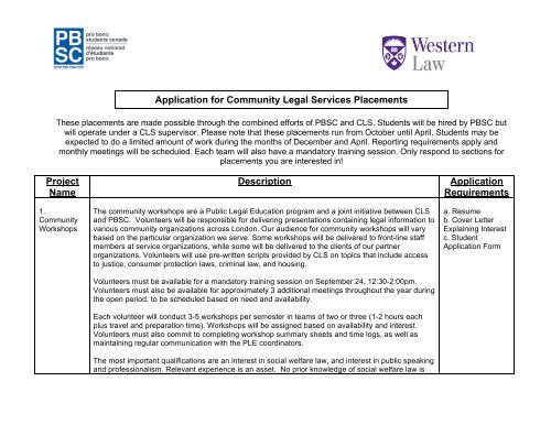 Application Description - University of Western Ontario Faculty of Law