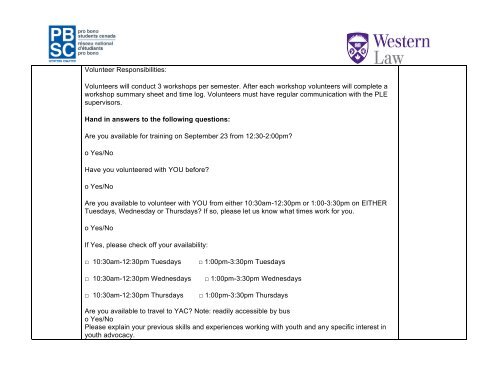 Application Description - University of Western Ontario Faculty of Law