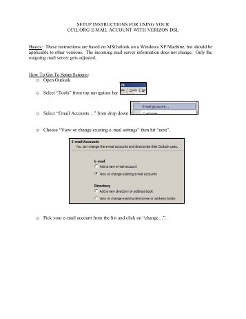 SETUP INSTRUCTIONS FOR USING YOUR CCIL.ORG E-MAIL ...