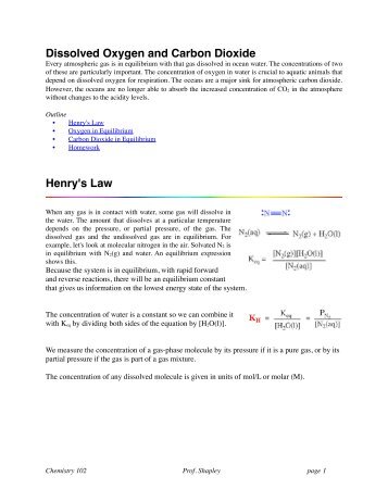 Dissolved Oxygen and Carbon Dioxide Henry's Law
