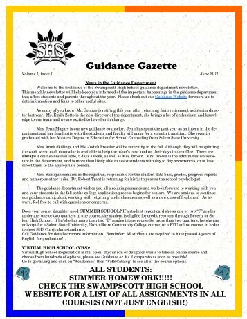 Guidance Gazette - Swampscott High School