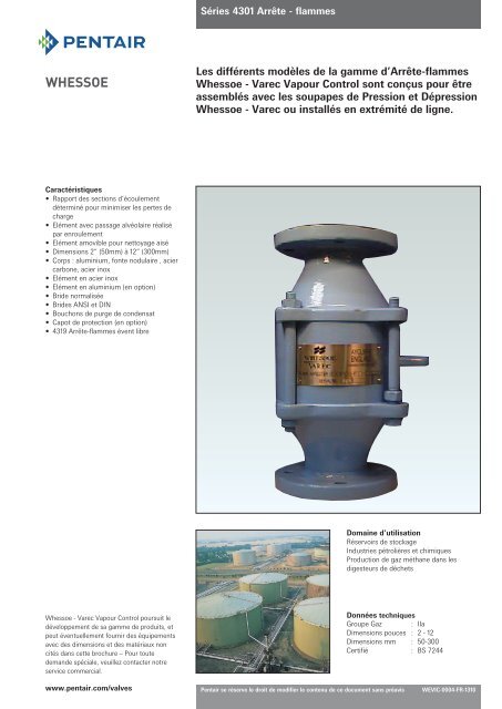 Les différents modèles de la gamme d'Arrête-flammes Whessoe ...