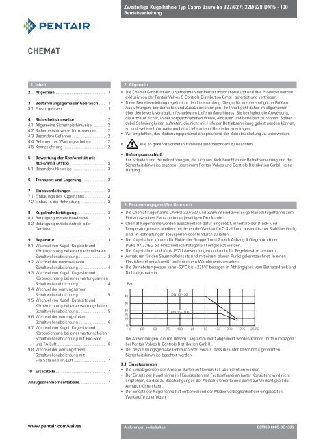 Zweiteilige Kugelhähne Typ Capro Baureihe 327/627; 328 ... - Pentair