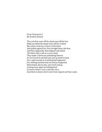 From Clearances 5 By Seamus Heaney The ... - Whs.babienko.net