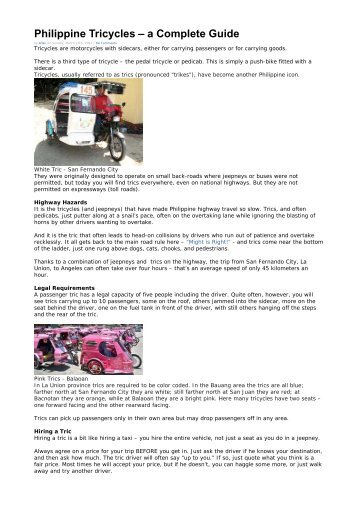 Philippine Tricycles â a Complete Guide - About the Philippines