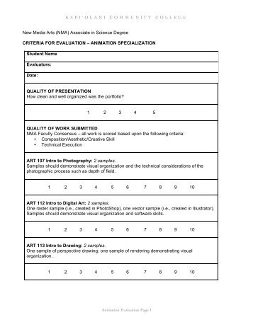 Criteria for Evaluation (Animation) - KCC New Media Arts