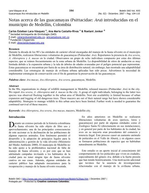 Notas acerca de las guacamayas (Psittacidae: Ara) introducidas en ...