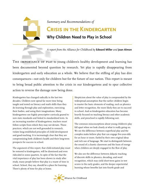 Crisis in the Kindergarten: Why Children Need to Play ... - The Strong