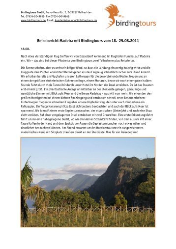 Reisebericht Madeira 2011 - Birdingtours