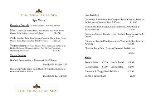 Sample Spa Menu - Clumber Park Hotel