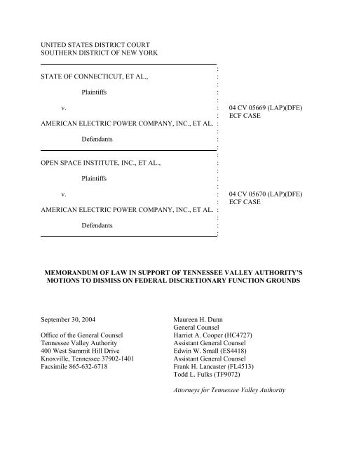 Conn. v. American Electric, Memo in Support of Motion to Dismiss ...