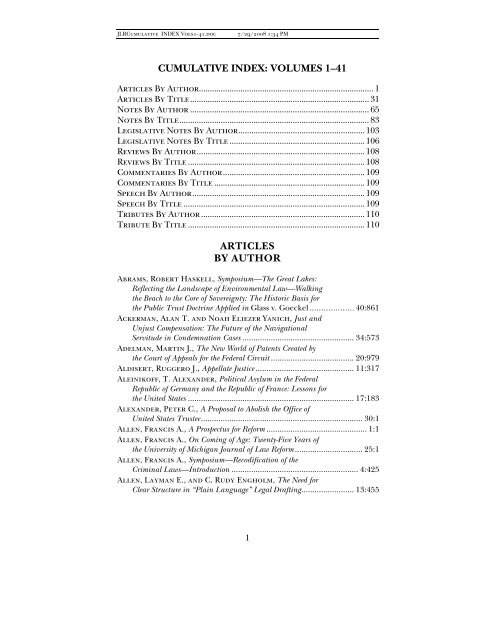 Volume 1, Issue 1 - University of Michigan