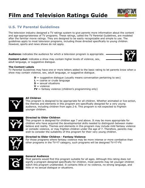 Film and Television Ratings Guide - Midwest Tape