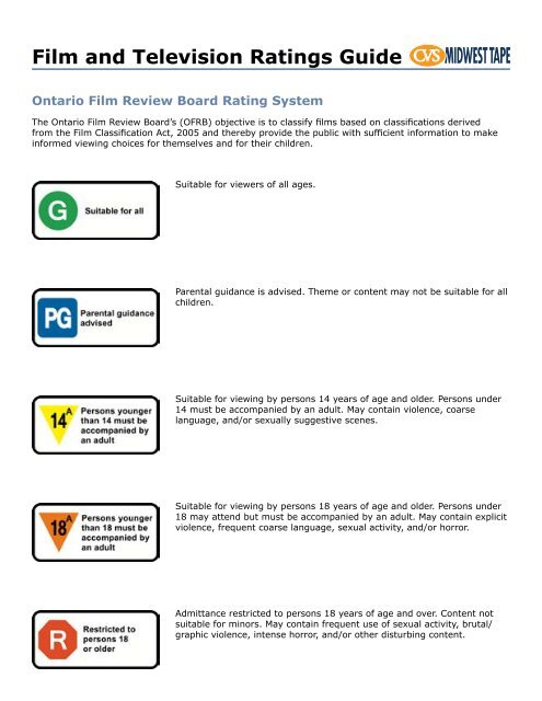 Film and Television Ratings Guide - Midwest Tape