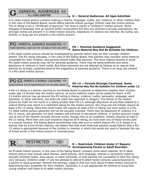 Film and Television Ratings Guide - Midwest Tape