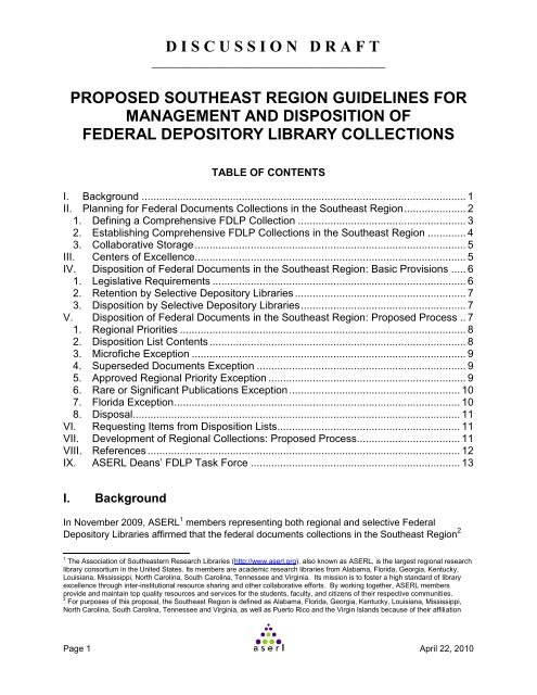 PROPOSED ASERL GUIDELINES FOR - Association of ...