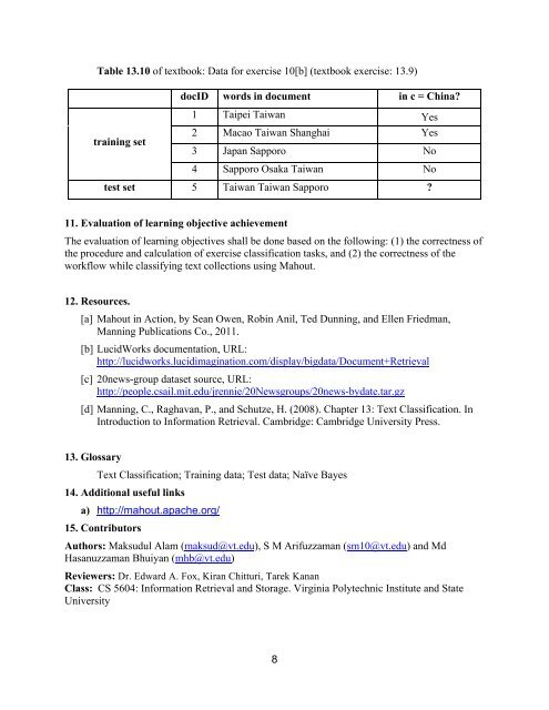 Text Classification using Mahout (Nov. 6, 2012)