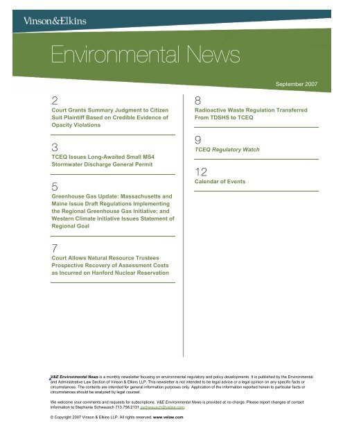 Environmental News - Vinson & Elkins LLP