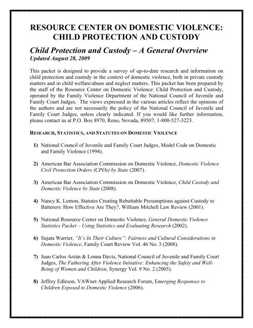 CHILD PROTECTION AND CUSTODY Child Protection and Custody