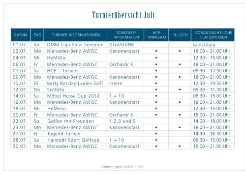 TURNIERPLAN - Golfpark Steinhuder Meer