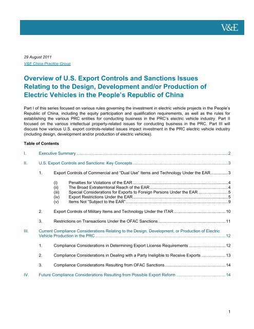 Overview of U.S. Export Controls and Sanctions Issues Relating to ...