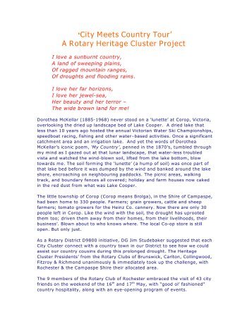 'City Meets Country Tour' A Rotary Heritage Cluster Project