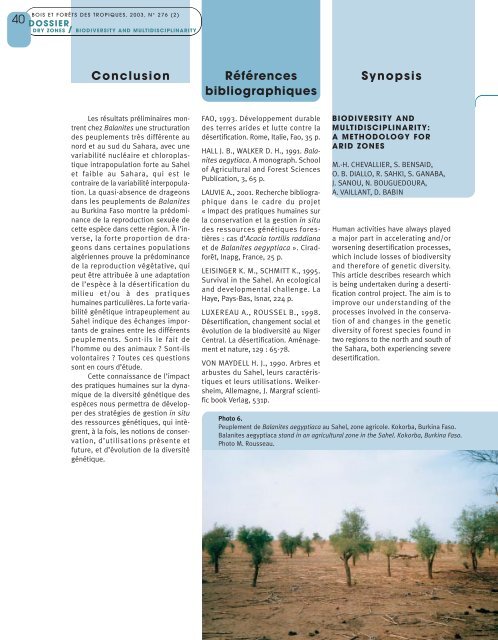 Biodiversité et multidisciplinarité : méthodologie pour les zones arides