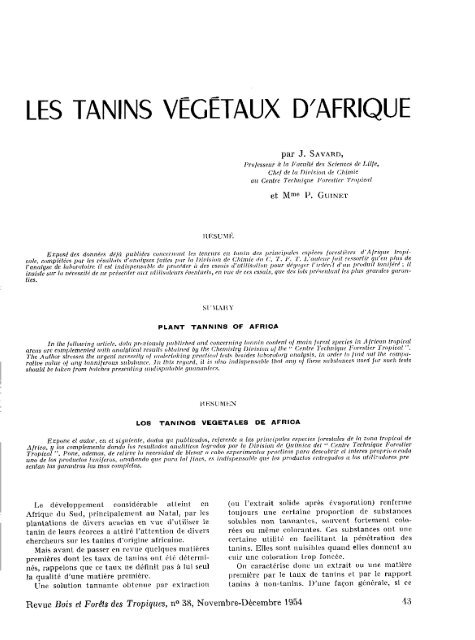 LES TANINS VËGËTAUX D'AFRIQUE - Bois et forêts des tropiques