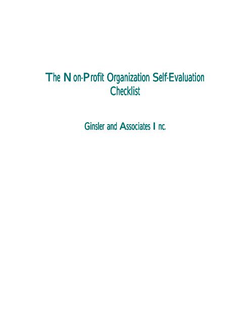 The Non-Profit Organization Self-Evaluation Checklist