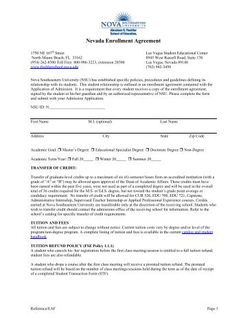 Nevada Enrollment Agreement - 1 - Nova Southeastern University