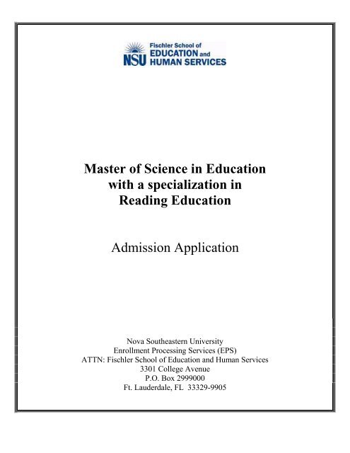 Admission Application 1 Nova Southeastern University