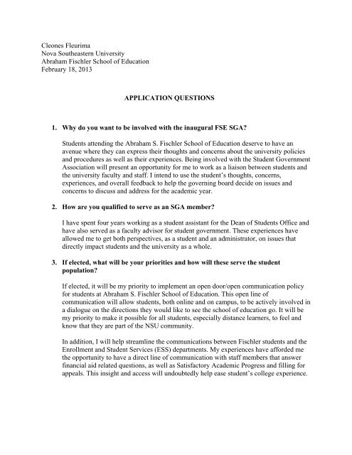 FSE SGA Executive Board Application Questions - 1 - Nova ...