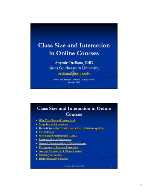 Class Size and Interaction in Online Courses - 1 - Nova ...