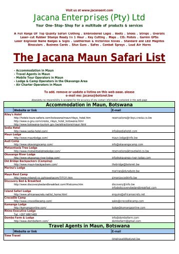 The Jacana Maun Safari List Accommodation in ... - Jacanaent.com