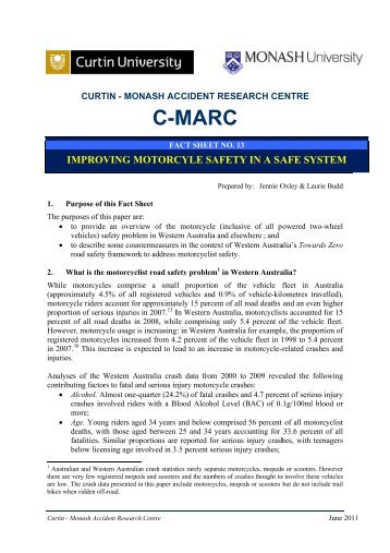 Improving Motorcycle Safety in a Safe System - C-MARC: Curtin ...