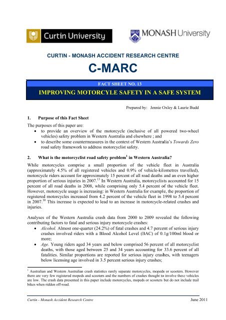 Improving Motorcycle Safety In A Safe System C Marc Curtin