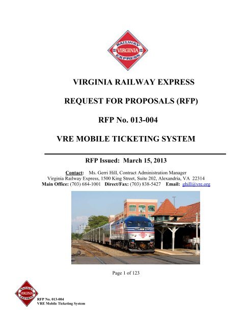 RFP No. 013-004 VRE MOBILE TICKETING SYSTEM - Virginia ...