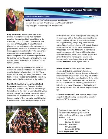 Maui Missions Newsletter