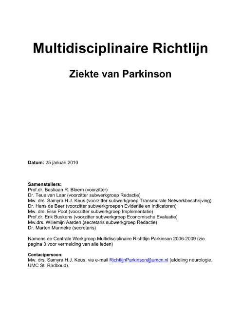 Inleiding richtlijn de ziekte van Parkinson - Medisch Contact