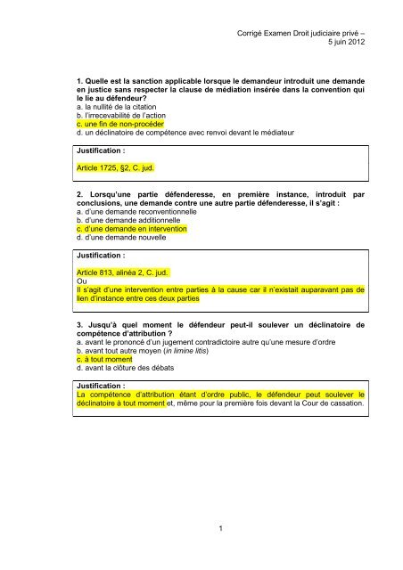 Choix Multiples Avec Justification Procedurecivile Be