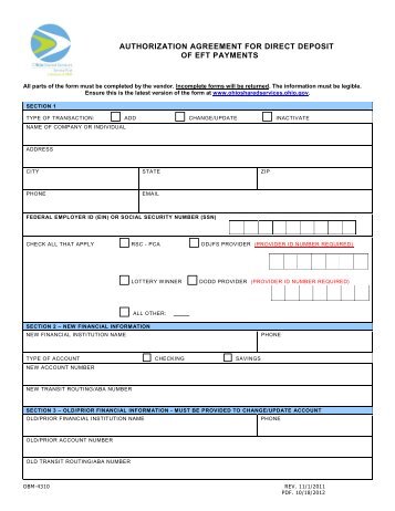 authorization agreement for direct deposit of eft payments