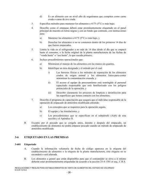 regulaciones y reglas para establecimientos de venta de alimentos ...