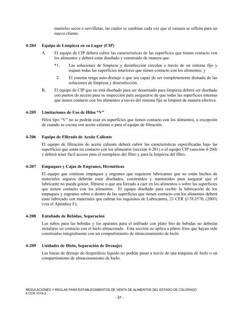 regulaciones y reglas para establecimientos de venta de alimentos ...