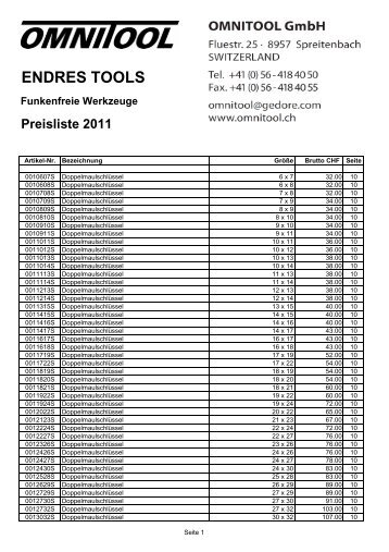 ENDRES TOOLS Funkenfreie Werkzeuge Preisliste 2011 - Gedore